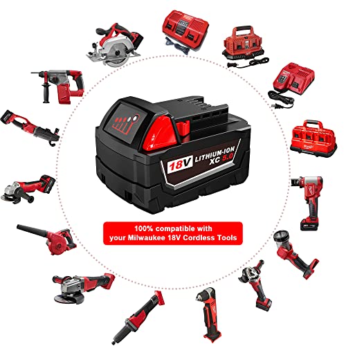 S SKSTYLE 5.0Ah Battery for Milwaukee M18 48-11-1850 2 Pack Lithium-Ion 18V Battery 48-11-1852