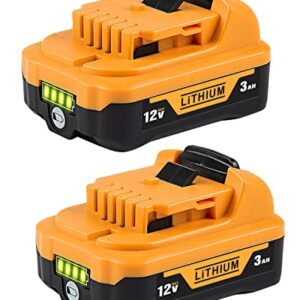 COMRGIKE 2Pack 12V 3.0Ah Battery Replacement for Dewalt 12V Battery DCB123 DCB127 DCB122 DCB124 DCB121 Compatible with Dewalt 12V Tools