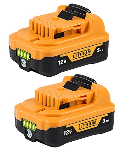 COMRGIKE 2Pack 12V 3.0Ah Battery Replacement for Dewalt 12V Battery DCB123 DCB127 DCB122 DCB124 DCB121 Compatible with Dewalt 12V Tools