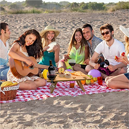 Travelino Portable Wine Picnic Table, Foldable Outdoor Charcuterie Table and Wine Glass Holder, Ceramic Bowl & Corkscrew & Carry Bag, Perfect for Gifts and All Seasons