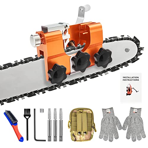 【New Version】Chainsaw Sharpener, Chainsaw Chain Sharpening Jig with Cut-Resistant Gloves and Iron Chain Brush,Suitable for All Kinds of Chain Saws and Electric Saws, Keep Your Chain Saw in Top Shape