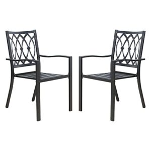 patio tree stacking outdoor metal dining chairs, patio steel dining chairs with armrest, set of 2