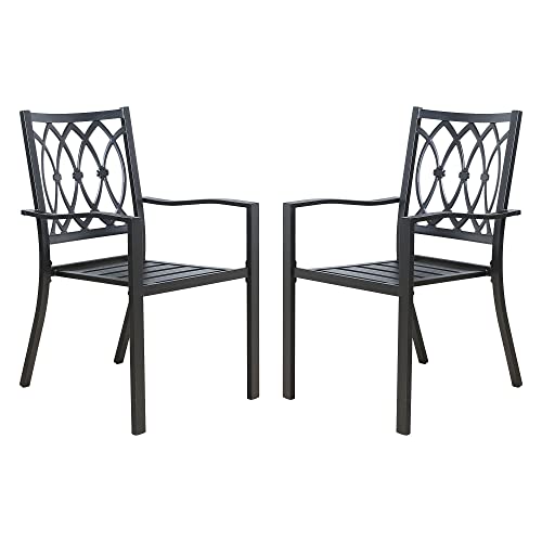 Patio Tree Stacking Outdoor Metal Dining Chairs, Patio Steel Dining Chairs with Armrest, Set of 2