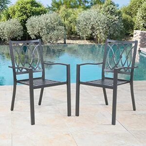 Patio Tree Stacking Outdoor Metal Dining Chairs, Patio Steel Dining Chairs with Armrest, Set of 2