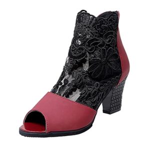 ladies fashion mesh lace back zipper chunky high heel fish mouth short boots womens wellies rain boots