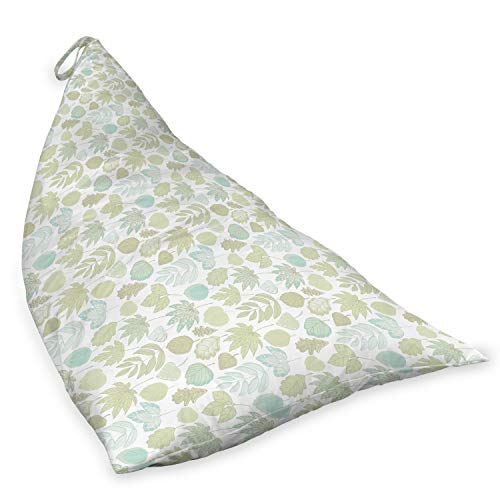 Ambesonne Autumn Lounger Chair Bag, Rhythmic Pastel Tones Leaves Illustration Print on Plain Backdrop, High Capacity Storage with Handle Container, Lounger Size, White Pale Green