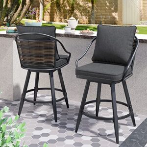 TOP HOME SPACE Patio Swivel Bar Stools Modern Outdoor Bar Height Chairs All Weather Metal Frame with Cushions,Set of 2