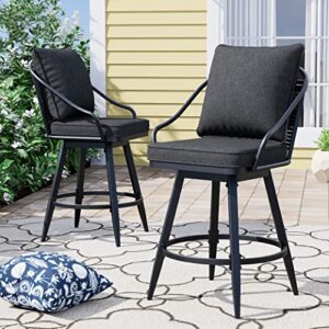 TOP HOME SPACE Patio Swivel Bar Stools Modern Outdoor Bar Height Chairs All Weather Metal Frame with Cushions,Set of 2