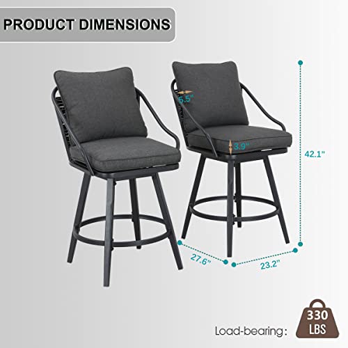 TOP HOME SPACE Patio Swivel Bar Stools Modern Outdoor Bar Height Chairs All Weather Metal Frame with Cushions,Set of 2