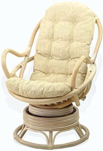 sk new interiors lounge swivel rocking java chair rattan wicker handmade with cream cushion, white wash