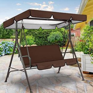 swing canopy&swing cushion replacement 3 seater sets,swing canopy cover waterproof oxford cloth garden patio outdoor, garden swing seat replacement canopy, double swing replacement canopy (brown c)