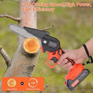 Mini Chainsaw Cordless 6 Inch, Handheld Chainsaw with Replacement 4Inch and 6Inch Guide Plates, Small Chainsaw with 2 Batteries 4 Chains For Cutting Wood, Tree Trimming, Garden Pruning