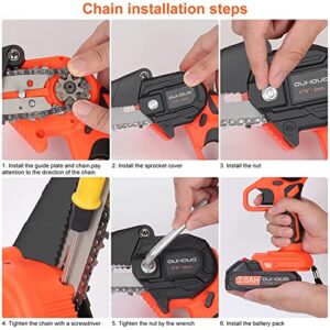 Mini Chainsaw Cordless 6 Inch, Handheld Chainsaw with Replacement 4Inch and 6Inch Guide Plates, Small Chainsaw with 2 Batteries 4 Chains For Cutting Wood, Tree Trimming, Garden Pruning