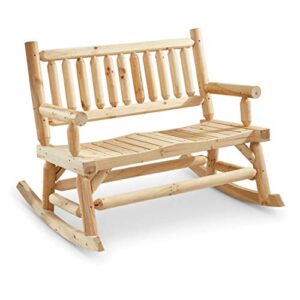 castlecreek double outdoor rocking chair for patio, wooden front porch bench two seat
