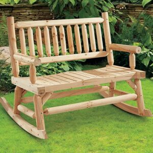 CASTLECREEK Double Outdoor Rocking Chair for Patio, Wooden Front Porch Bench Two Seat