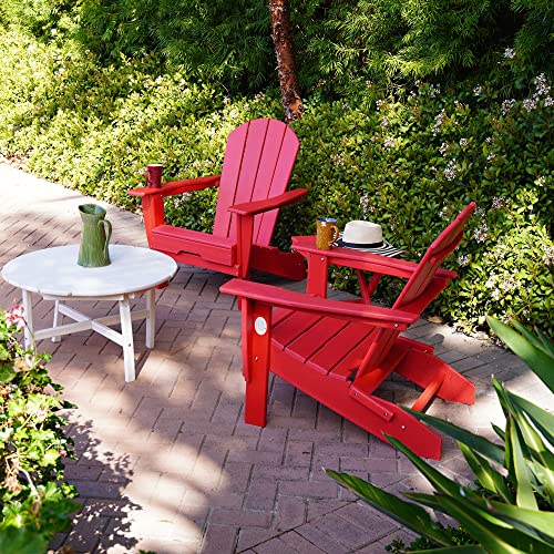 Resin TEAK Folding Adirondack Chair Set of 4, Premium All Weather Outdoor Patio Furniture, 21 Inch Wide Seat, Up to 350 lbs, Foldable Outdoor Patio Chairs, New Heritage Collection (Red)