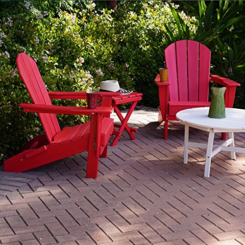 Resin TEAK Folding Adirondack Chair Set of 4, Premium All Weather Outdoor Patio Furniture, 21 Inch Wide Seat, Up to 350 lbs, Foldable Outdoor Patio Chairs, New Heritage Collection (Red)