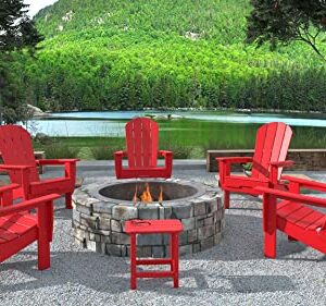 Resin TEAK Folding Adirondack Chair Set of 4, Premium All Weather Outdoor Patio Furniture, 21 Inch Wide Seat, Up to 350 lbs, Foldable Outdoor Patio Chairs, New Heritage Collection (Red)