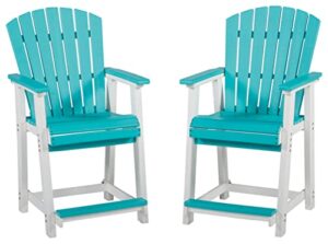signature design by ashley outdoor eisely hdpe patio barstool, 2 count, turquoise
