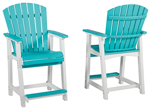 Signature Design by Ashley Outdoor Eisely HDPE Patio Barstool, 2 Count, Turquoise