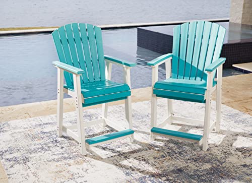 Signature Design by Ashley Outdoor Eisely HDPE Patio Barstool, 2 Count, Turquoise