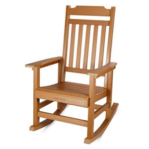 embrange outdoor rocking chair with tilting high backrest, weather resistant, fade-resistant,front porch rocker with 350 lbs weight capacity, patio rocking chairs for deck or indoor, teak