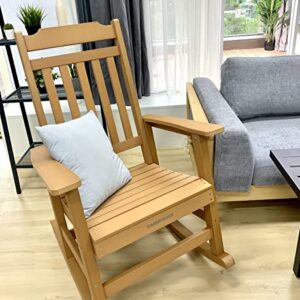 EMBRANGE Outdoor Rocking Chair with Tilting High Backrest, Weather Resistant, Fade-Resistant,Front Porch Rocker with 350 LBS Weight Capacity, Patio Rocking Chairs for Deck or Indoor, Teak