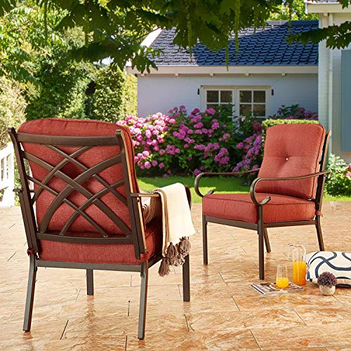 PatioFestival Patio Dining Chairs Set of 2 with 6.3 Inch Cushion All Weather Frame for Outdoor