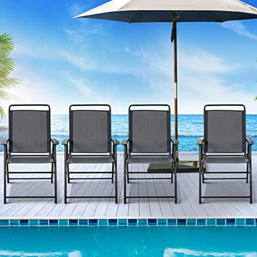 AUGESTER Set of 4 Patio Sling Back Chairs, 4PCS Folding Chairs w/Curved Armrest & High Backrest for Garden, Backyard, Lawn, Poolside, No Assembly