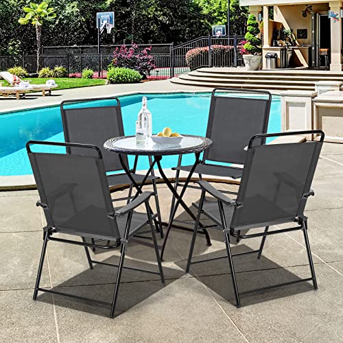 AUGESTER Set of 4 Patio Sling Back Chairs, 4PCS Folding Chairs w/Curved Armrest & High Backrest for Garden, Backyard, Lawn, Poolside, No Assembly