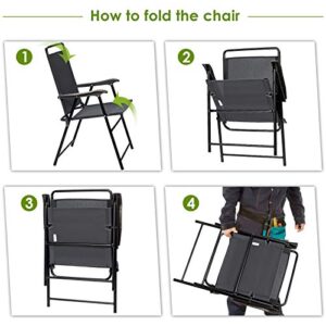 AUGESTER Set of 4 Patio Sling Back Chairs, 4PCS Folding Chairs w/Curved Armrest & High Backrest for Garden, Backyard, Lawn, Poolside, No Assembly