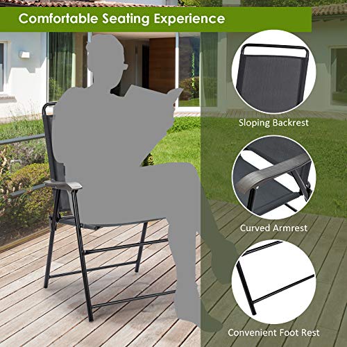 AUGESTER Set of 4 Patio Sling Back Chairs, 4PCS Folding Chairs w/Curved Armrest & High Backrest for Garden, Backyard, Lawn, Poolside, No Assembly