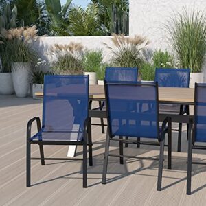 emma + oliver 5 pack navy outdoor stack chair with flex comfort material – patio stack chair