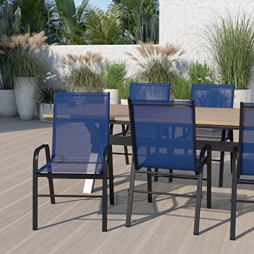 EMMA + OLIVER 5 Pack Navy Outdoor Stack Chair with Flex Comfort Material - Patio Stack Chair