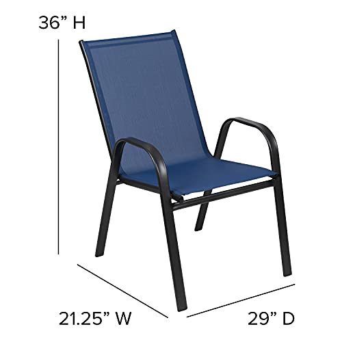 EMMA + OLIVER 5 Pack Navy Outdoor Stack Chair with Flex Comfort Material - Patio Stack Chair