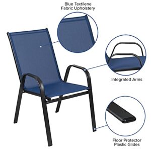 EMMA + OLIVER 5 Pack Navy Outdoor Stack Chair with Flex Comfort Material - Patio Stack Chair