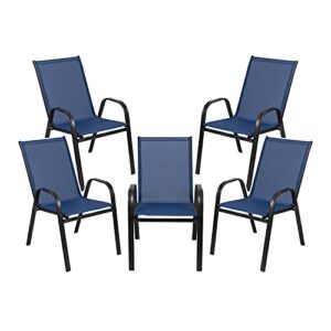 EMMA + OLIVER 5 Pack Navy Outdoor Stack Chair with Flex Comfort Material - Patio Stack Chair