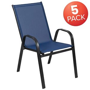 EMMA + OLIVER 5 Pack Navy Outdoor Stack Chair with Flex Comfort Material - Patio Stack Chair