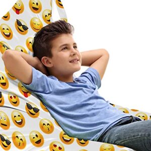 ambesonne emoticon lounger chair bag, smiling face character illustration feeling happy cool surprised and in love, high capacity storage with handle container, lounger size, yellow black red