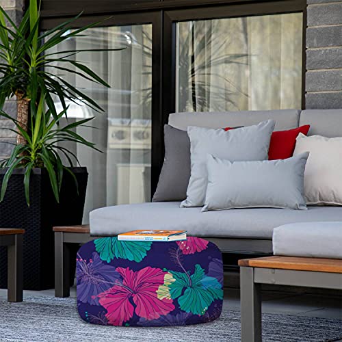 Inflatable Stool Pouf Indoor Outdoor Ottomans for Patio Trendy Hibiscus Seamless Pattern Stock Illustration Foot Rest for Adults Portable Bean Bag Floor Foot Stool Garden Yard