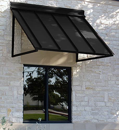 Awntech 3 ft. Houstonian Standing Seam Metal Door/Window Awning Fixed Outdoor Canopy 44 Inch W x 24 Inch Proj, Black