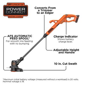 BLACK+DECKER 20V MAX String Trimmer/Edger Kit, 10-Inch (LST201)