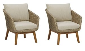 signature design by ashley outdoor crystal cave patio wicker lounge chair set, 2 count, beige
