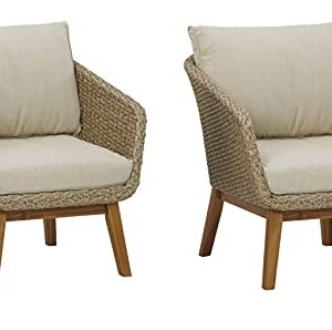 Signature Design by Ashley Outdoor Crystal Cave Patio Wicker Lounge Chair Set, 2 Count, Beige