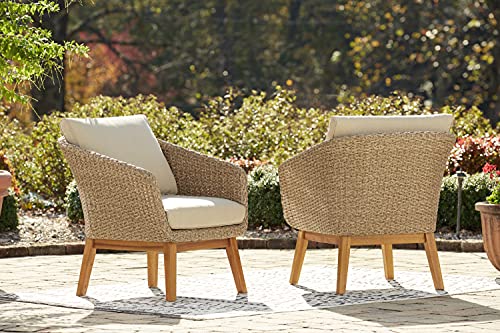 Signature Design by Ashley Outdoor Crystal Cave Patio Wicker Lounge Chair Set, 2 Count, Beige