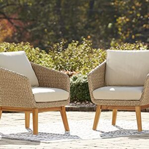 Signature Design by Ashley Outdoor Crystal Cave Patio Wicker Lounge Chair Set, 2 Count, Beige