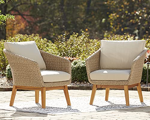 Signature Design by Ashley Outdoor Crystal Cave Patio Wicker Lounge Chair Set, 2 Count, Beige