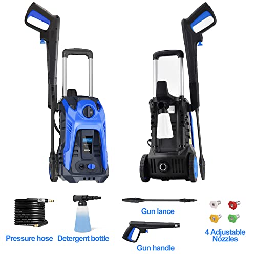 Electric Pressure Washer 2.5 GPM High Pressure Washer Pressure Washers, 3500 PSI Power washers Electric Powered, Cleaner with Spray Gun, Brush, and Two Kind Adjustable Spray Nozzle, Blue