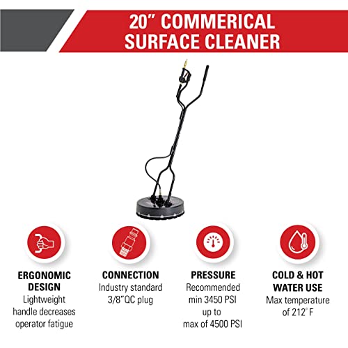 Simpson Cleaning 80182 Universal 20" Industrial Pressure Washer Surface Cleaner for Hot and Cold Water Machines, 3/8" Quick Connection, Recommended min 3450 PSI up to max of 4500 PSI, Black