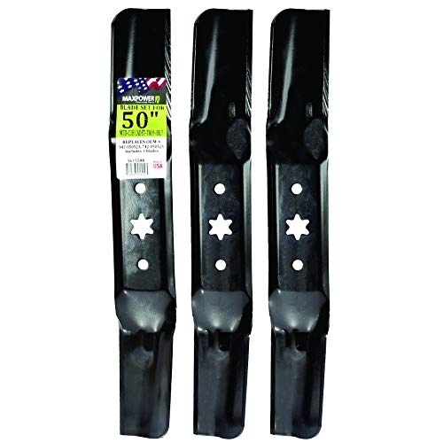 MaxPower 561558B 3 Blade Set for 50” Cut MTD, Cub Cadet, Troy-Bilt, Replaces OEM no. 942-05052A, 742-05052A, Black